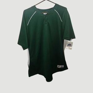 Russell Athletic Green and White Sports Jersey Men's XL 2 BUTTON SHORT SLEEVE